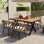 5 Pcs Outdoor Dining Table and Chairs Set, Patio Furniture Sets with PE Rattan Chairs and Rectangular Wood Table