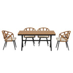 5 Pcs Outdoor Dining Table and Chairs Set, Patio Furniture Sets with PE Rattan Chairs and Rectangular Wood Table
