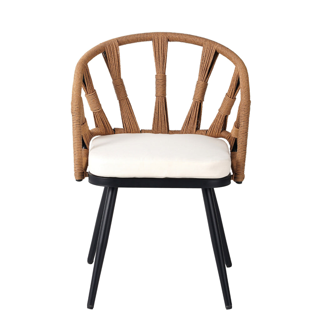 5 Pcs Outdoor Dining Table and Chairs Set, Patio Furniture Sets with PE Rattan Chairs and Rectangular Wood Table
