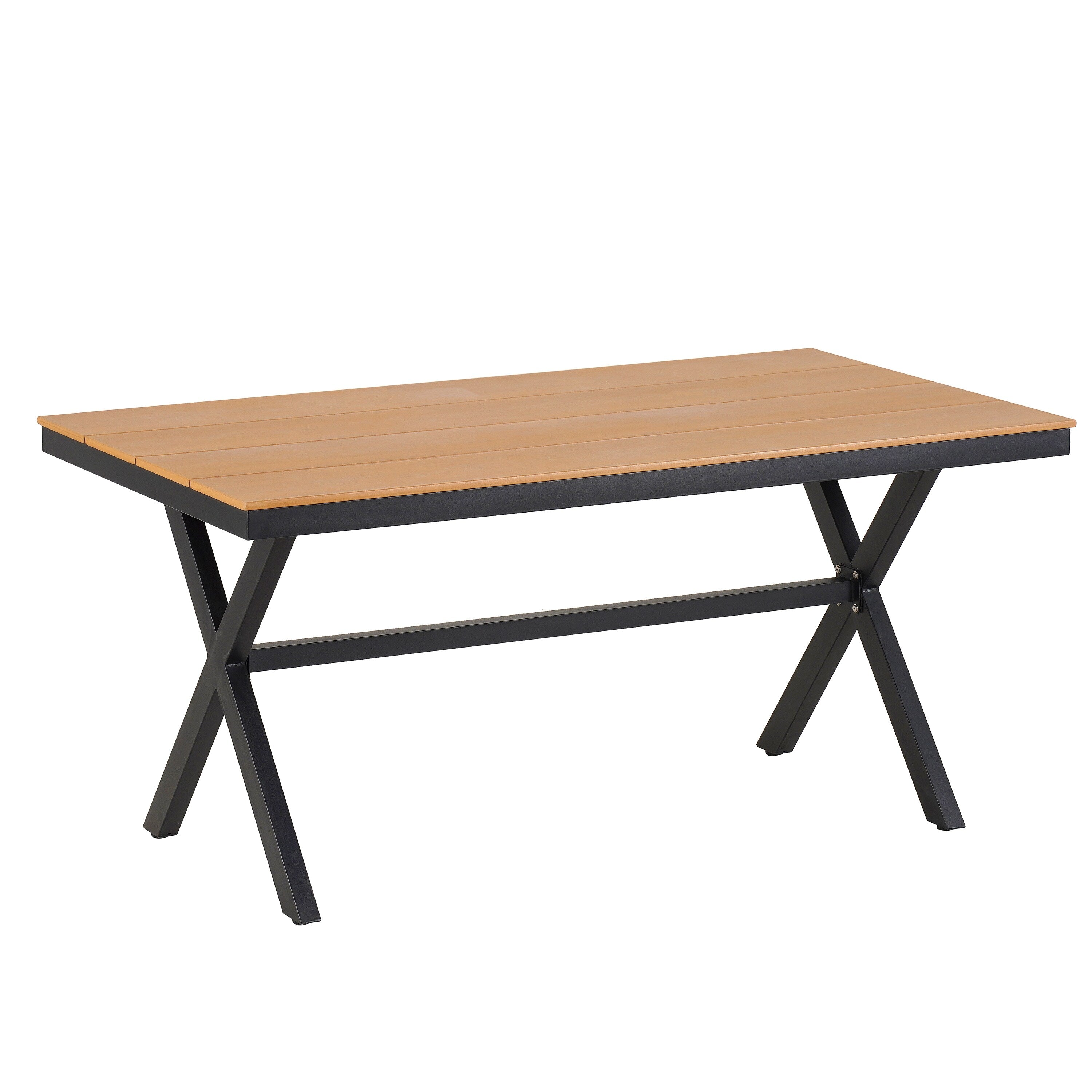 5 Pcs Outdoor Dining Table and Chairs Set, Patio Furniture Sets with PE Rattan Chairs and Rectangular Wood Table