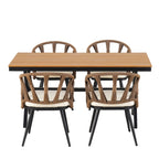 5 Pcs Outdoor Dining Table and Chairs Set, Patio Furniture Sets with PE Rattan Chairs and Rectangular Wood Table