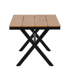 5 Pcs Outdoor Dining Table and Chairs Set, Patio Furniture Sets with PE Rattan Chairs and Rectangular Wood Table
