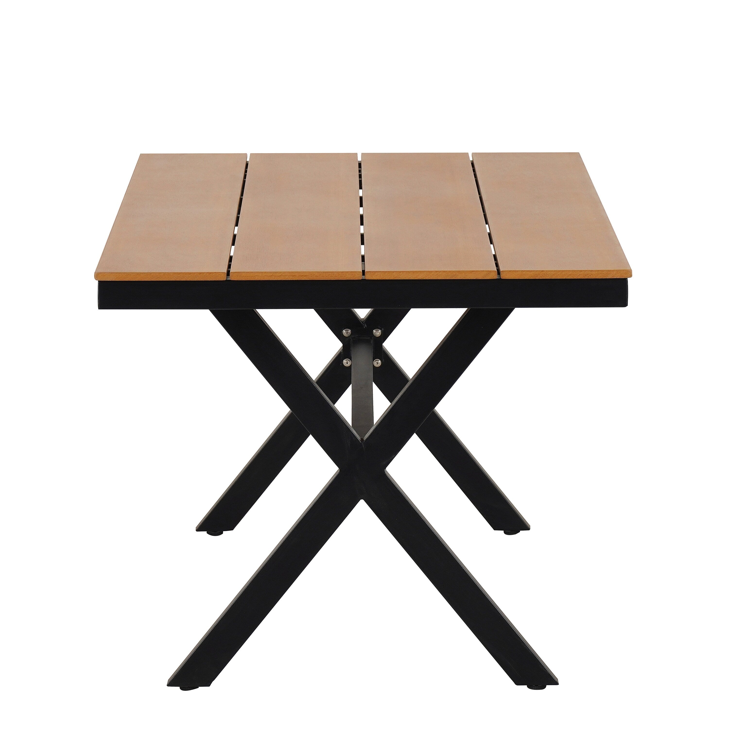 5 Pcs Outdoor Dining Table and Chairs Set, Patio Furniture Sets with PE Rattan Chairs and Rectangular Wood Table