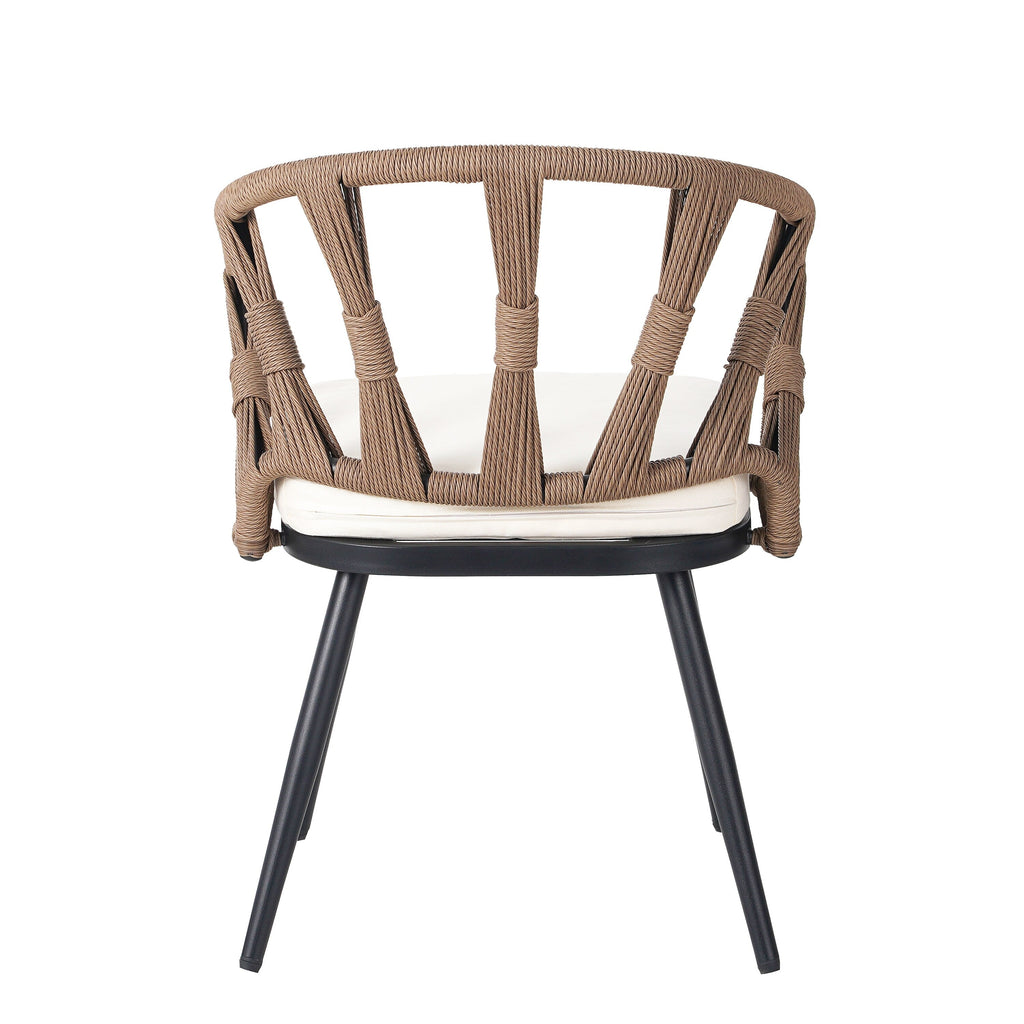 5 Pcs Outdoor Dining Table and Chairs Set, Patio Furniture Sets with PE Rattan Chairs and Rectangular Wood Table