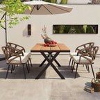 5 Pcs Outdoor Dining Table and Chairs Set, Patio Furniture Sets with PE Rattan Chairs and Rectangular Wood Table