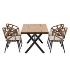 5 Pcs Outdoor Dining Table and Chairs Set, Patio Furniture Sets with PE Rattan Chairs and Rectangular Wood Table