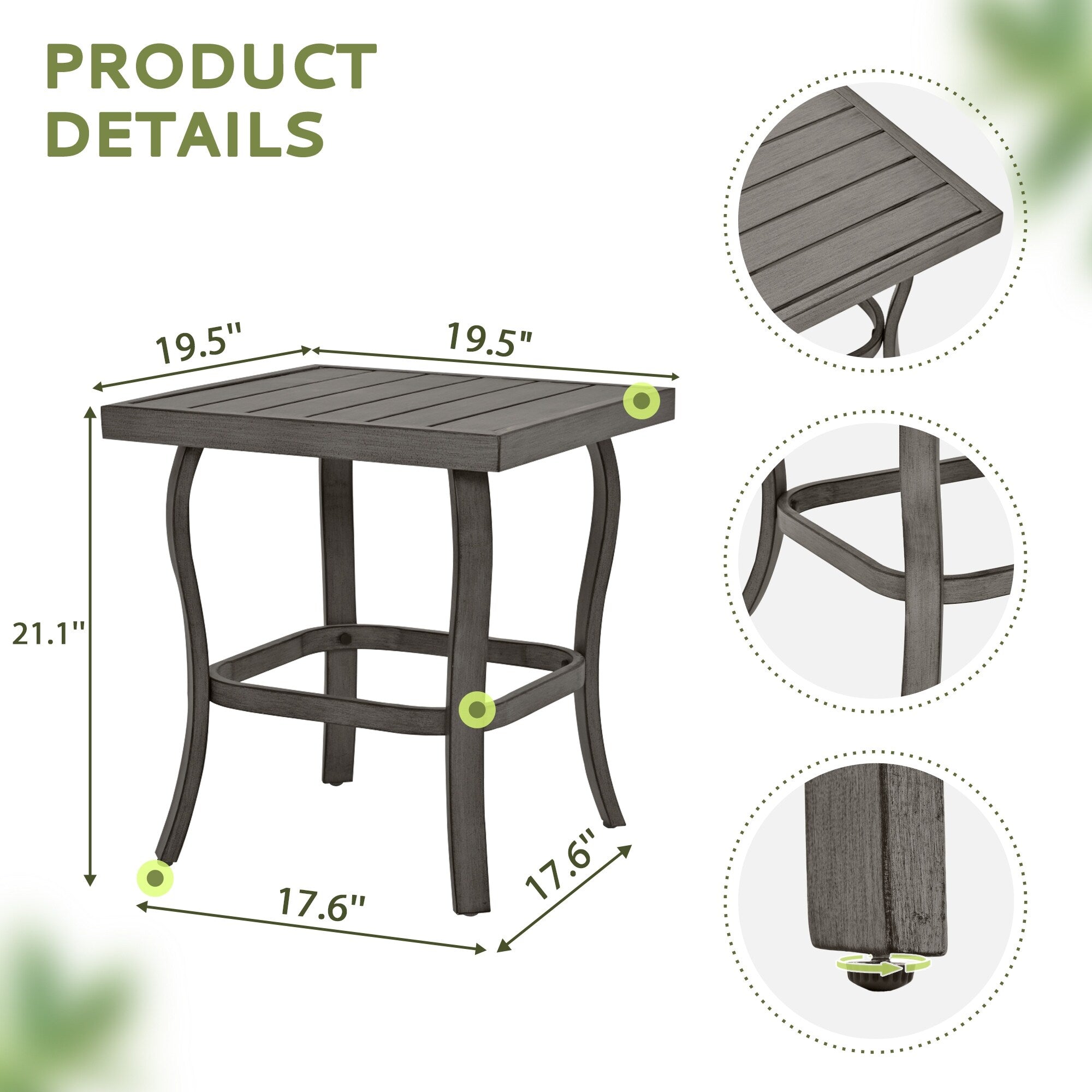 5-Piece Aluminum Patio Conversation Set with End Table, Ottoman and Light Gray Cushions
