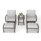 5-Piece Aluminum Patio Conversation Set with End Table, Ottoman and Light Gray Cushions