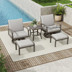 5-Piece Aluminum Patio Conversation Set with End Table, Ottoman and Light Gray Cushions