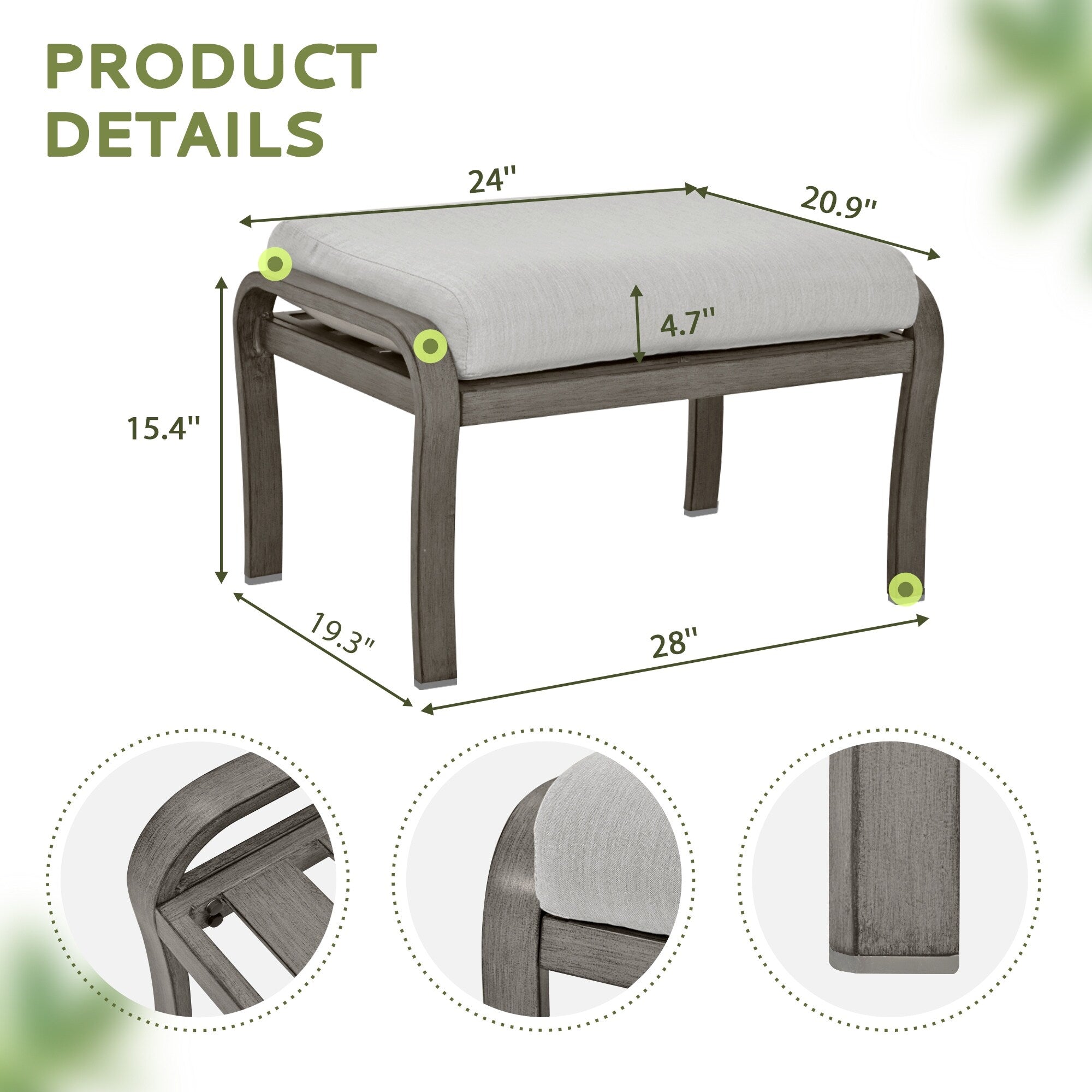 5-Piece Aluminum Patio Conversation Set with End Table, Ottoman and Light Gray Cushions