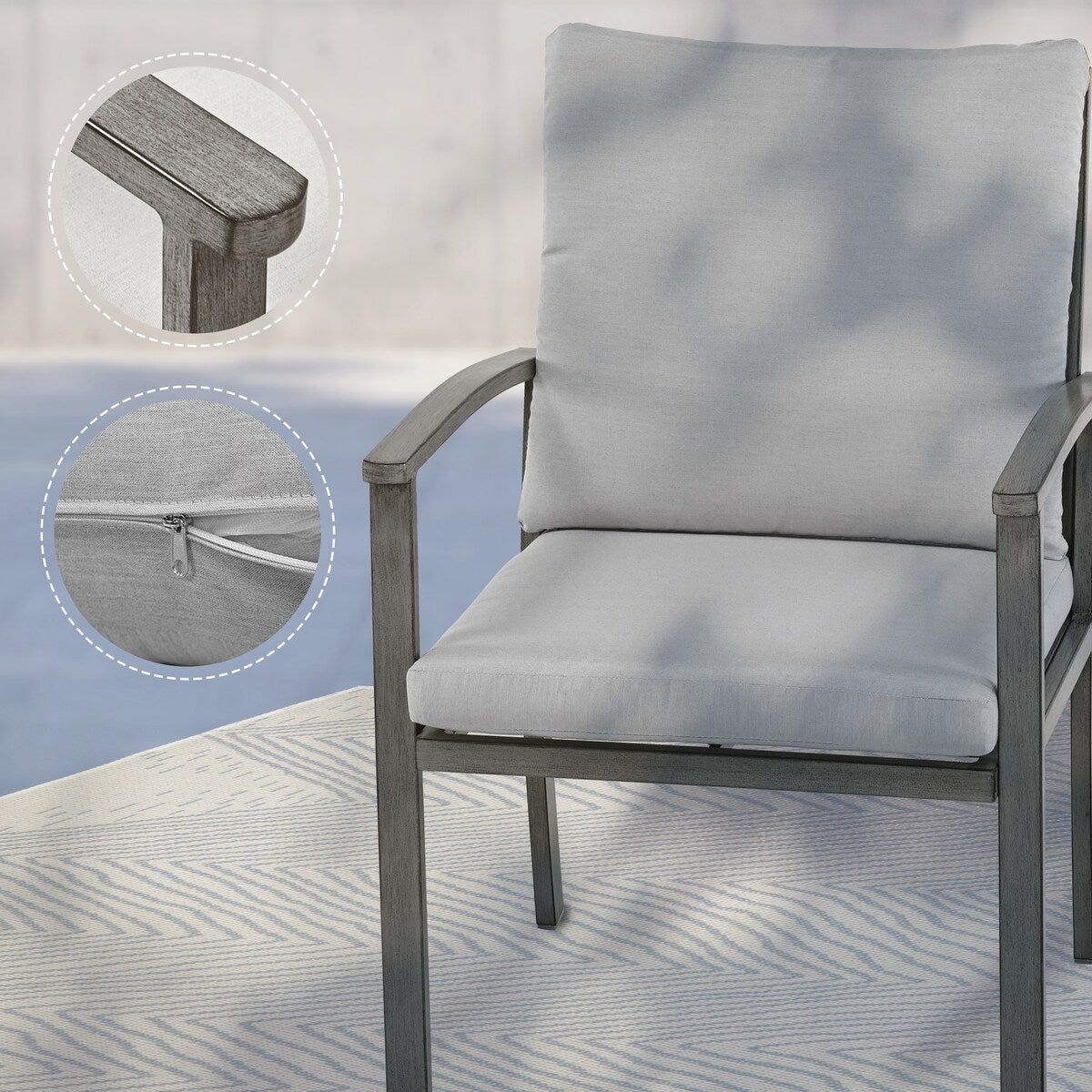 5-Piece Aluminum Patio Dining Set with 2 Swivel Dining Chairs and 2 Dining Chairs and Washable Cushions