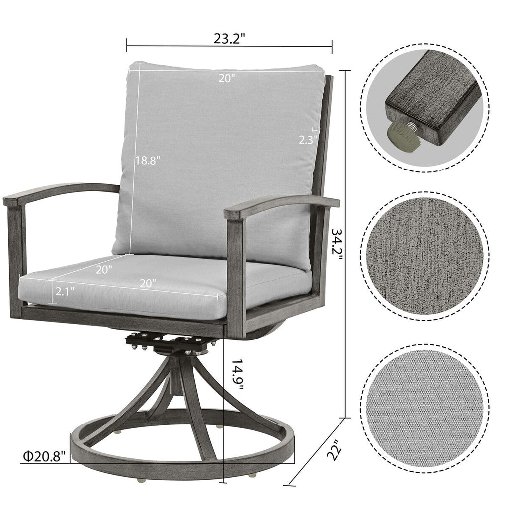 5-Piece Aluminum Patio Dining Set with 2 Swivel Dining Chairs and 2 Dining Chairs and Washable Cushions