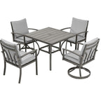 5-Piece Aluminum Patio Dining Set with 2 Swivel Dining Chairs and 2 Dining Chairs and Washable Cushions