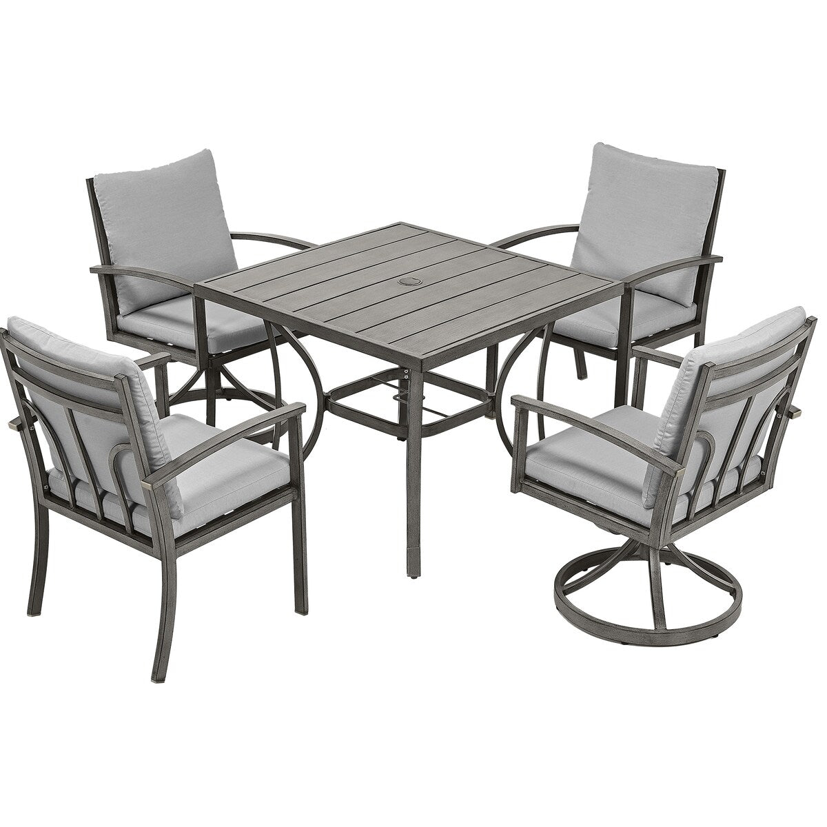 5-Piece Aluminum Patio Dining Set with 2 Swivel Dining Chairs and 2 Dining Chairs and Washable Cushions