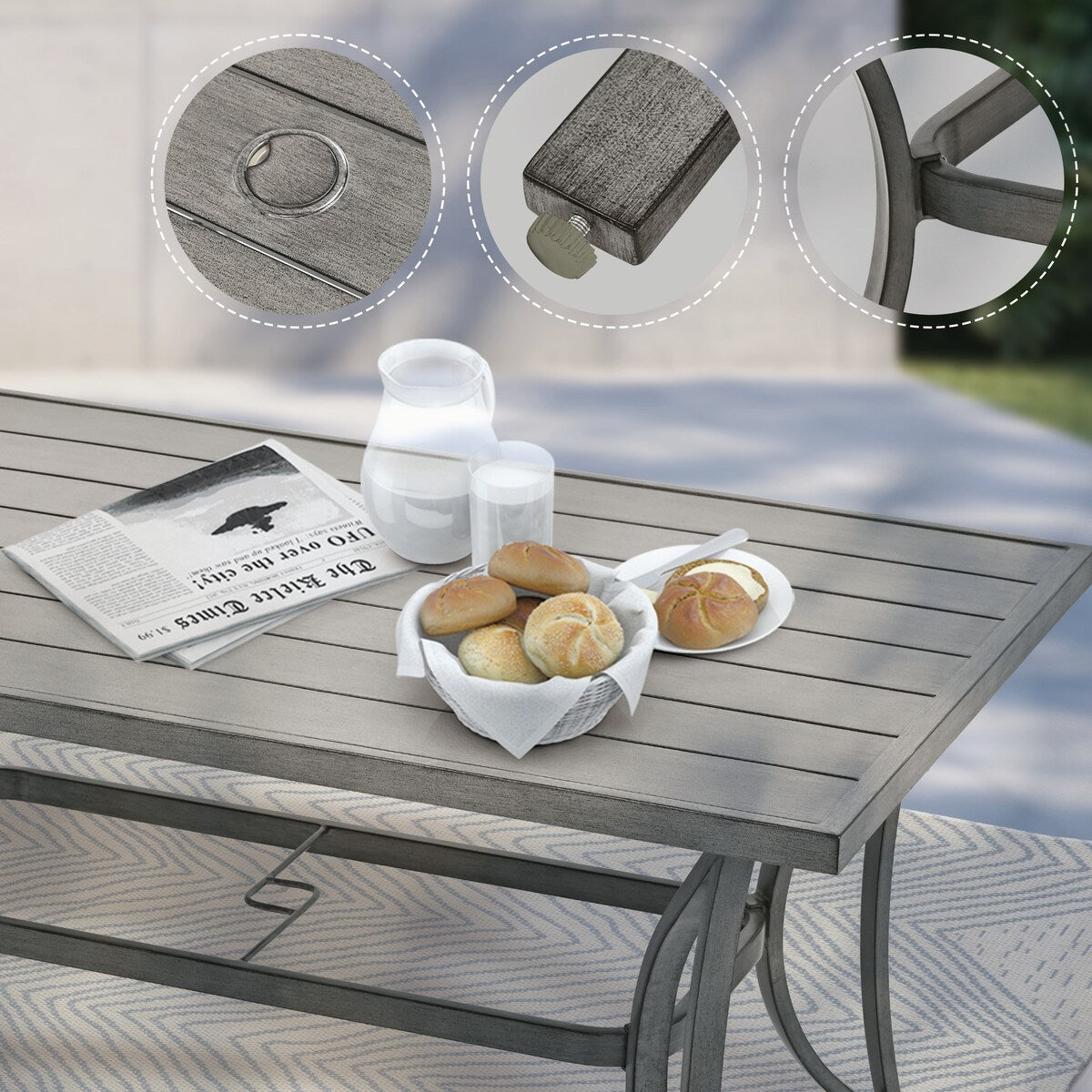 5-Piece Aluminum Patio Dining Set with 2 Swivel Dining Chairs and 2 Dining Chairs and Washable Cushions