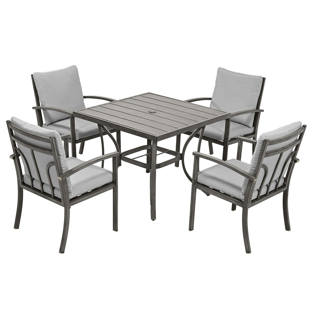 5-Piece Aluminum Patio Dining Set with Table and Washable Light Gray
