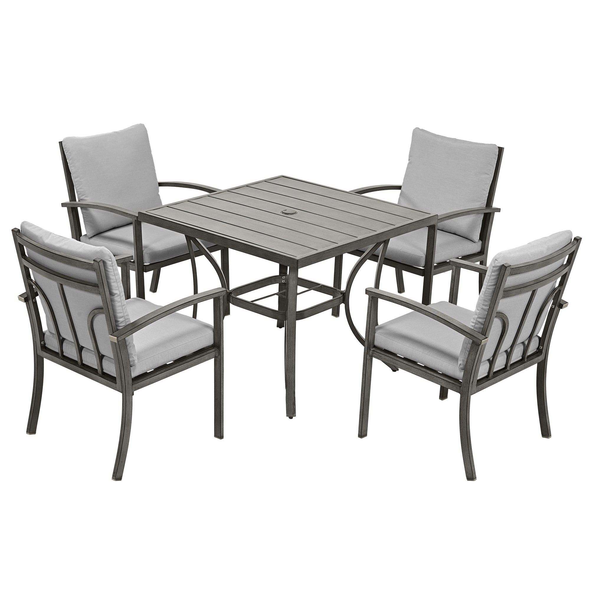 5-Piece Aluminum Patio Dining Set with Table and Washable Light Gray