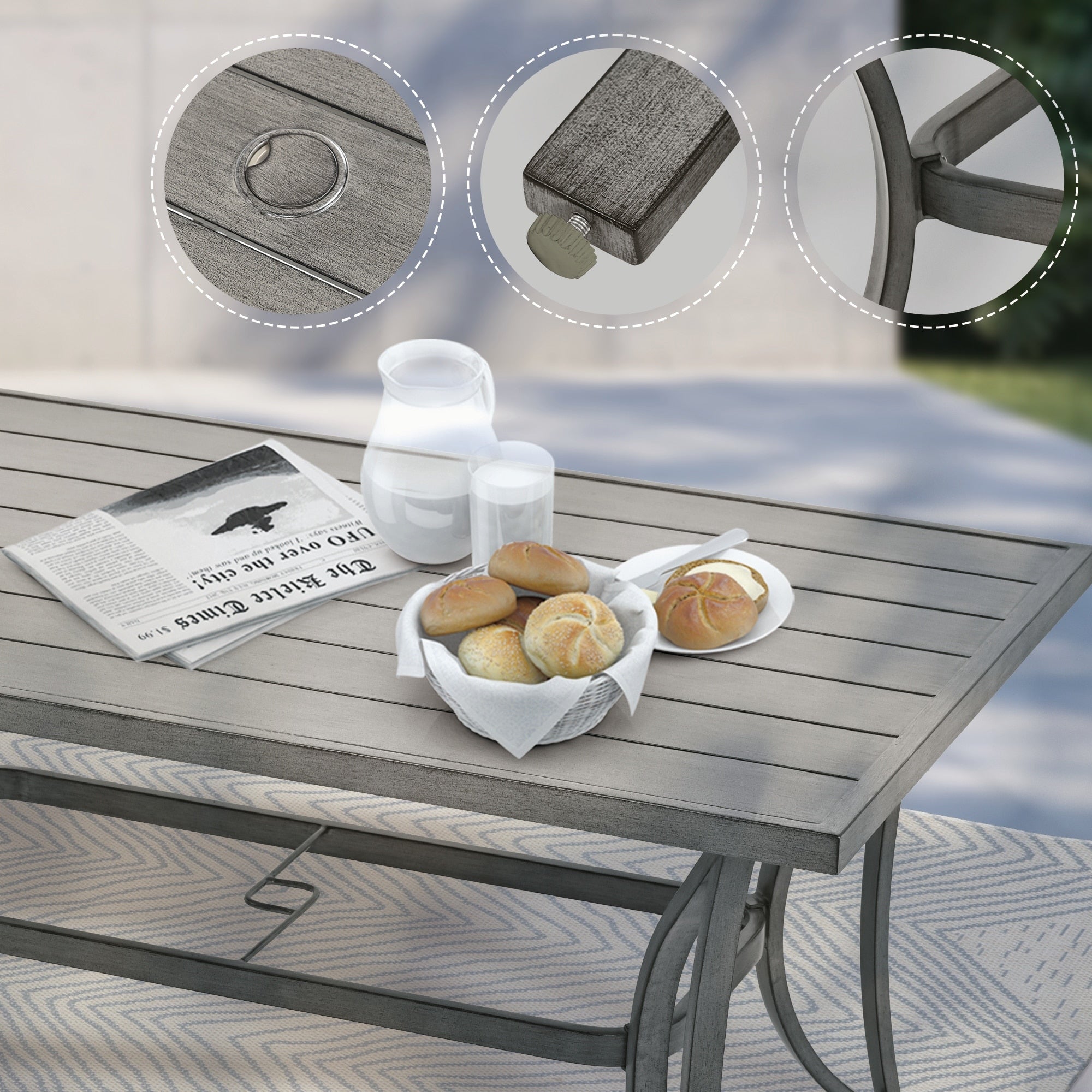 5-Piece Aluminum Patio Dining Set with Table and Washable Light Gray