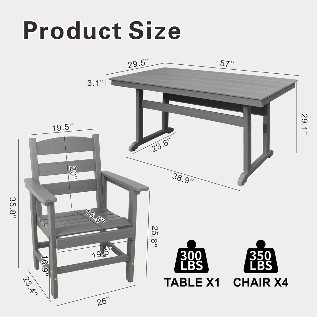5-Piece HDPE Patio Dining Table Set, Outdoor Dining Furniture Set with 4 Chairs, Garden Outdoor Dining Table and Chairs