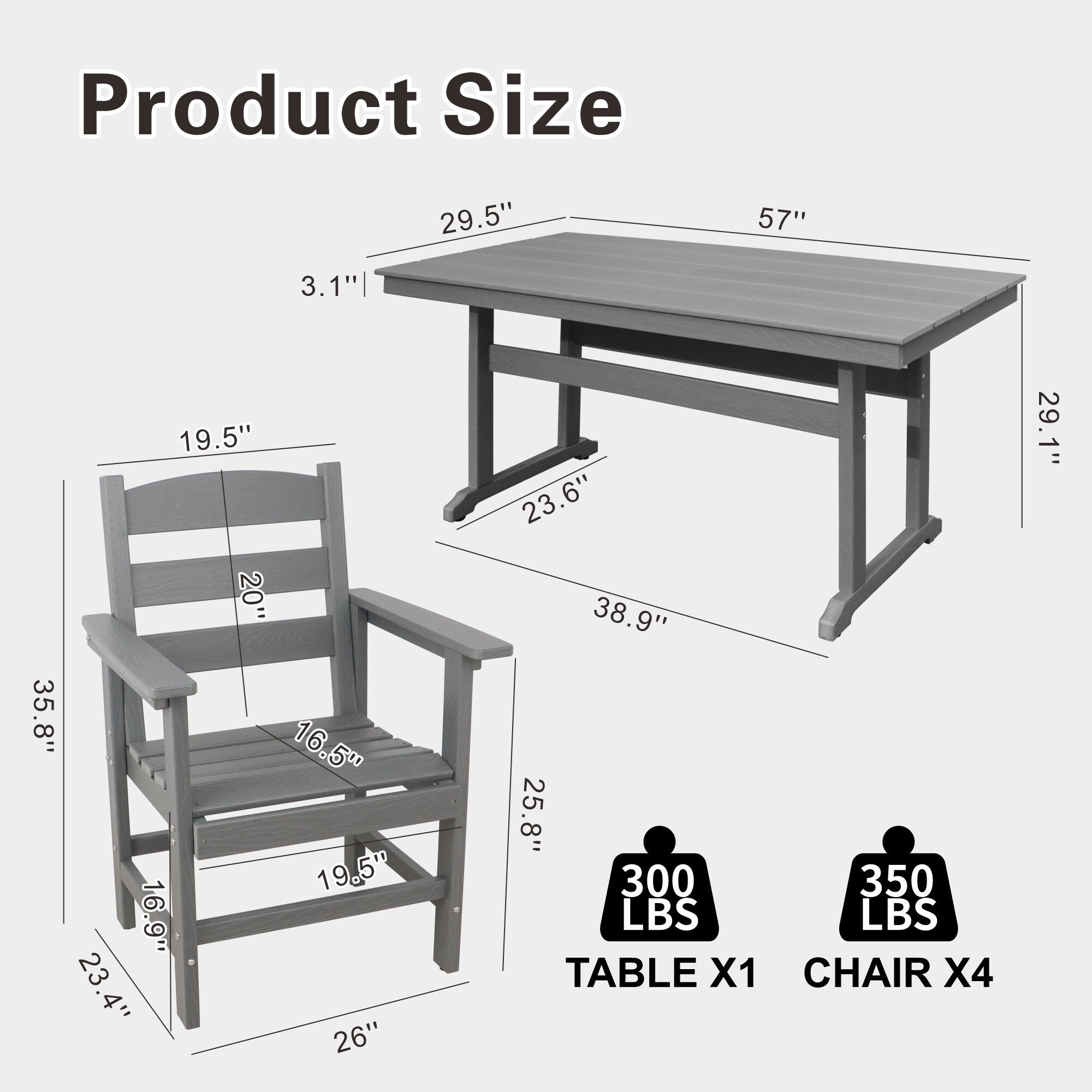 5-Piece HDPE Patio Dining Table Set, Outdoor Dining Furniture Set with 4 Chairs, Garden Outdoor Dining Table and Chairs