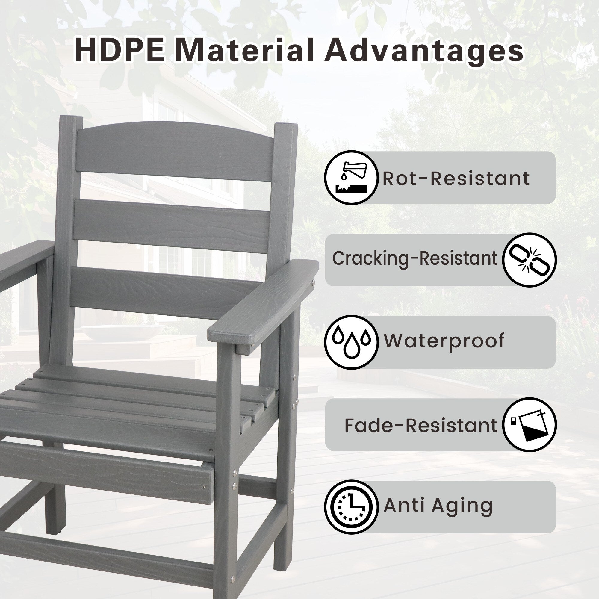 5-Piece HDPE Patio Dining Table Set, Outdoor Dining Furniture Set with 4 Chairs, Garden Outdoor Dining Table and Chairs