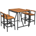 5 Piece Outdoor Acacia Wood Bar Table Set Bar Height Dining Set