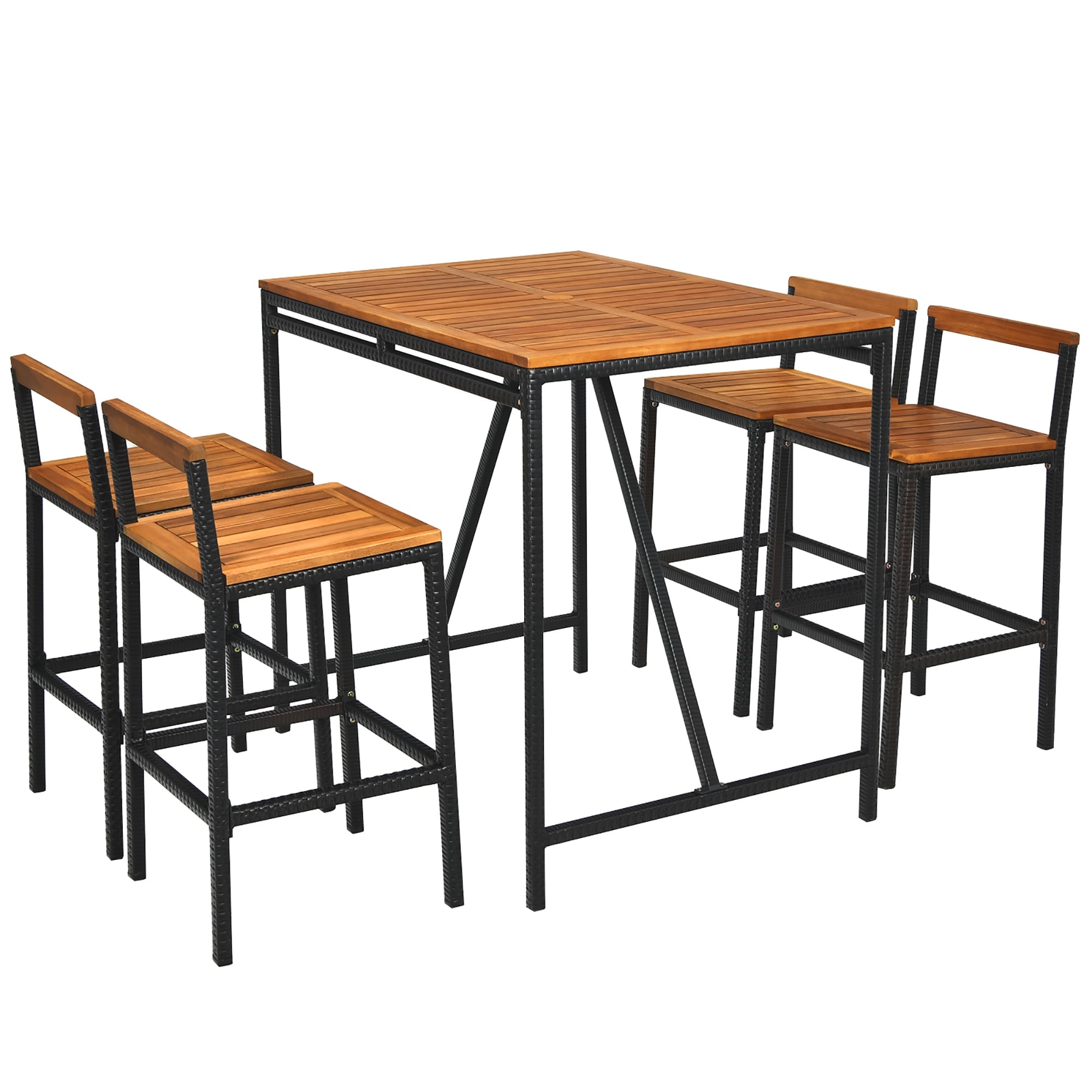 5 Piece Outdoor Acacia Wood Bar Table Set Bar Height Dining Set