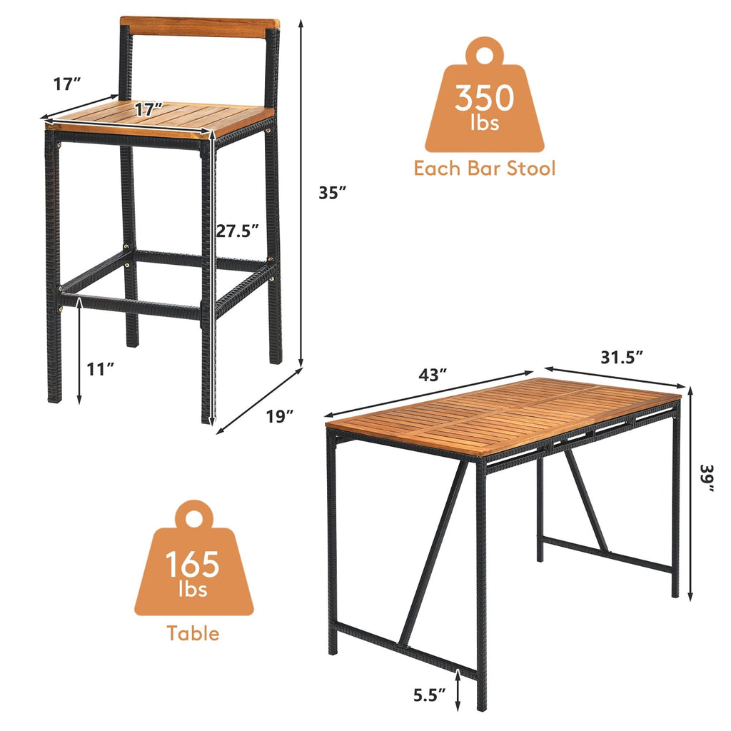 5 Piece Outdoor Acacia Wood Bar Table Set Bar Height Dining Set