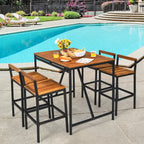 5 Piece Outdoor Acacia Wood Bar Table Set Bar Height Dining Set