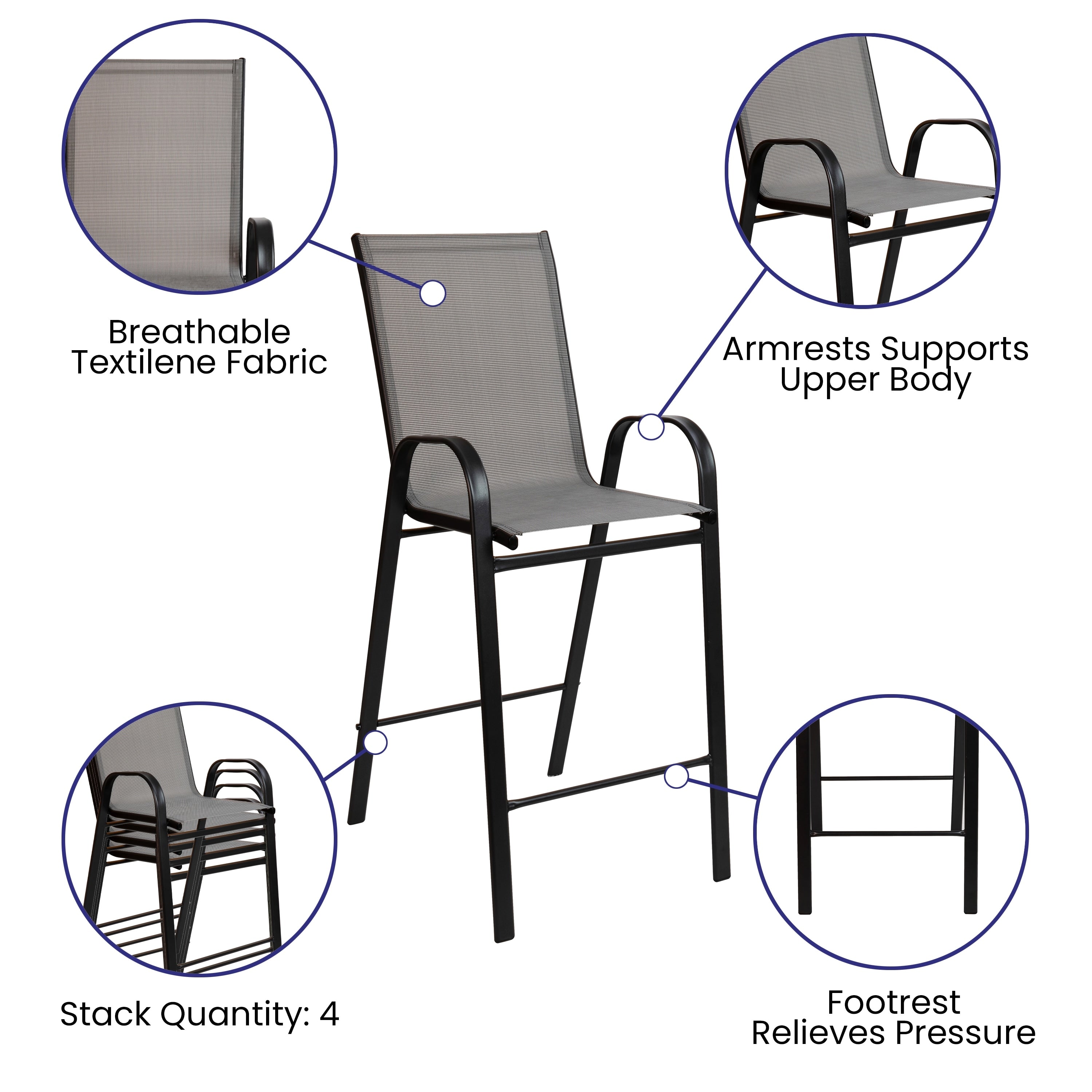5 Piece Outdoor Glass Bar Patio Table Set with 4 Barstools