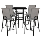5 Piece Outdoor Glass Bar Patio Table Set with 4 Barstools