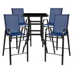 5 Piece Outdoor Glass Bar Patio Table Set with 4 Barstools