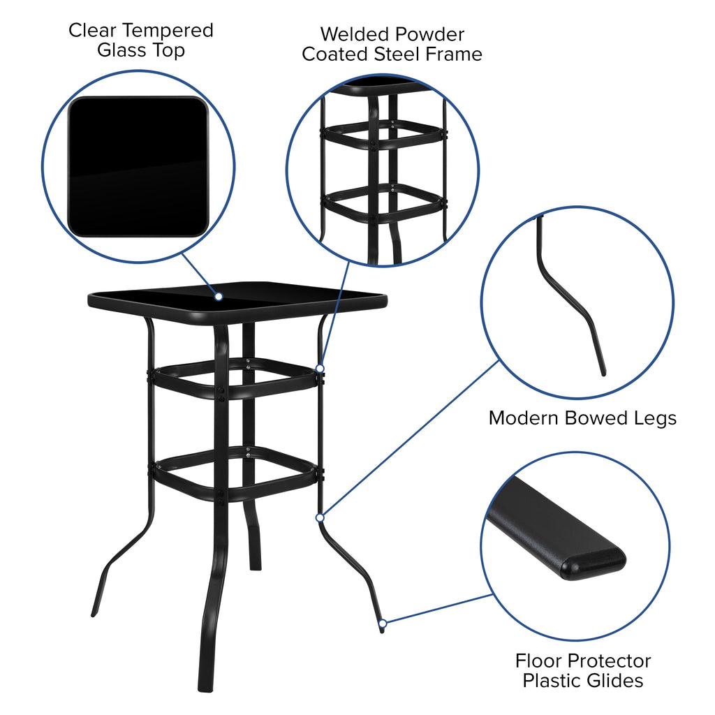 5 Piece Outdoor Glass Bar Patio Table Set with 4 Barstools