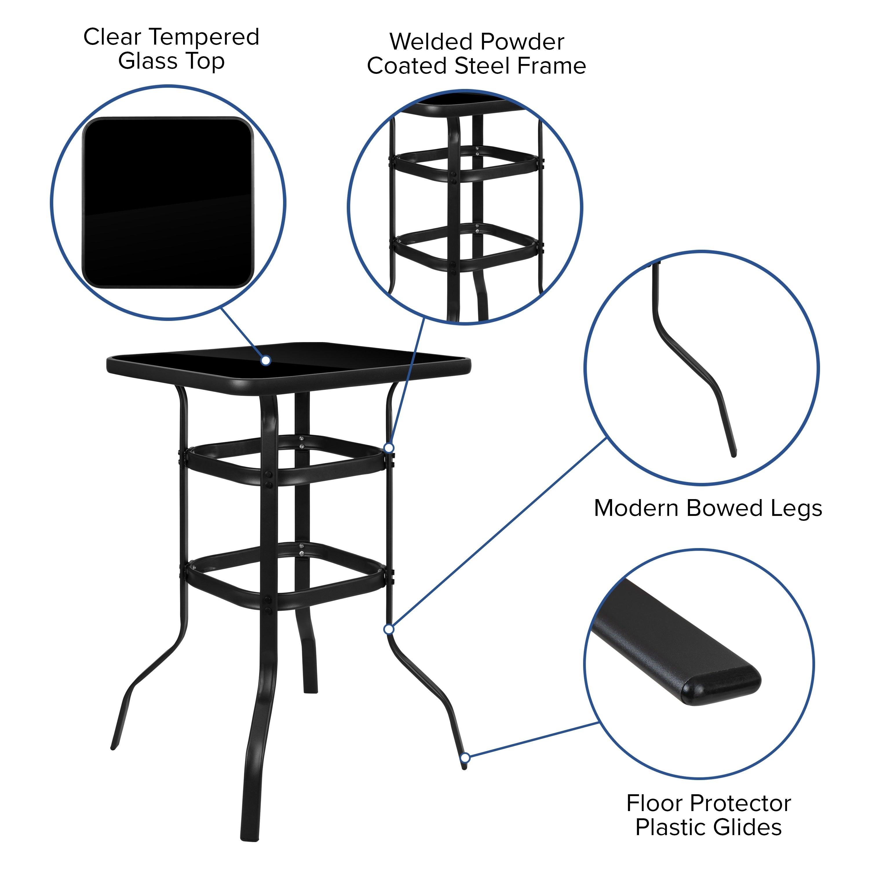 5 Piece Outdoor Glass Bar Patio Table Set with 4 Barstools
