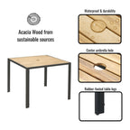 5-Piece Outdoor Patio Rattan Dining Set with Stackable Chairs, 35 Acacia Wood Table Top with Umbrella Hole