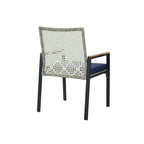 5-Piece Outdoor Patio Rattan Dining Set with Stackable Chairs, 35 Acacia Wood Table Top with Umbrella Hole
