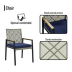 5-Piece Outdoor Patio Rattan Dining Set with Stackable Chairs, 35 Acacia Wood Table Top with Umbrella Hole