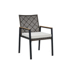 5-Piece Outdoor Patio Rattan Dining Set with Stackable Chairs, 35 Acacia Wood Table Top with Umbrella Hole