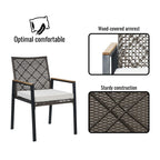 5-Piece Outdoor Patio Rattan Dining Set with Stackable Chairs, 35 Acacia Wood Table Top with Umbrella Hole
