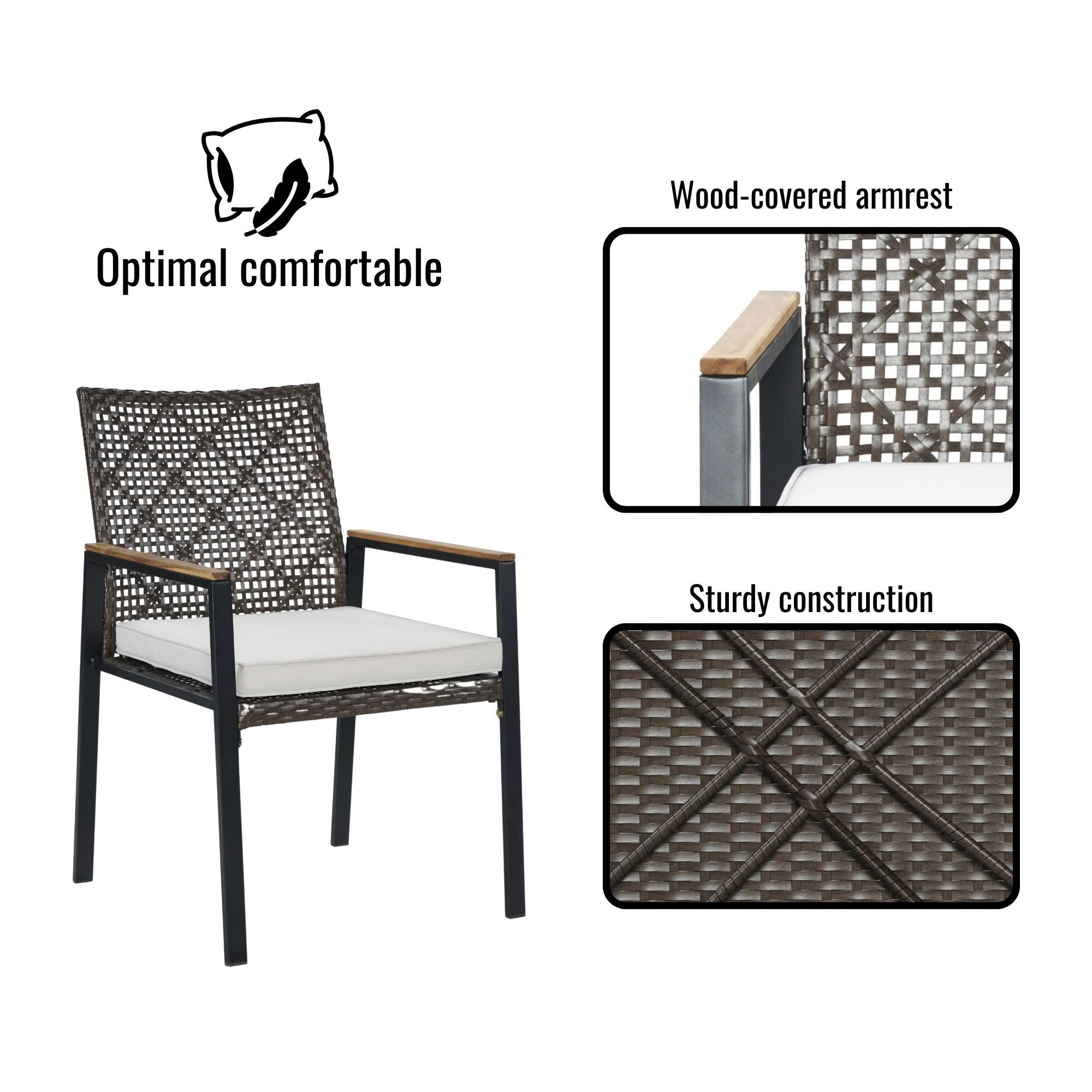 5-Piece Outdoor Patio Rattan Dining Set with Stackable Chairs, 35 Acacia Wood Table Top with Umbrella Hole