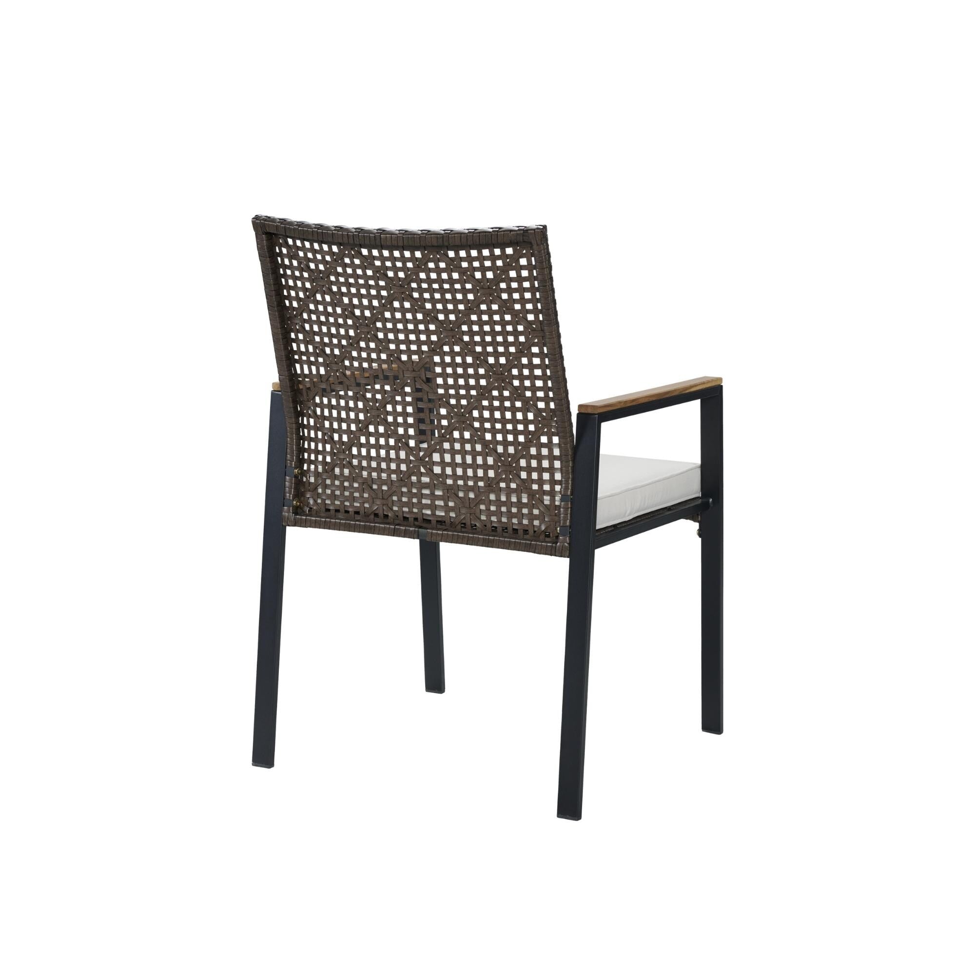 5-Piece Outdoor Patio Rattan Dining Set with Stackable Chairs, 35 Acacia Wood Table Top with Umbrella Hole