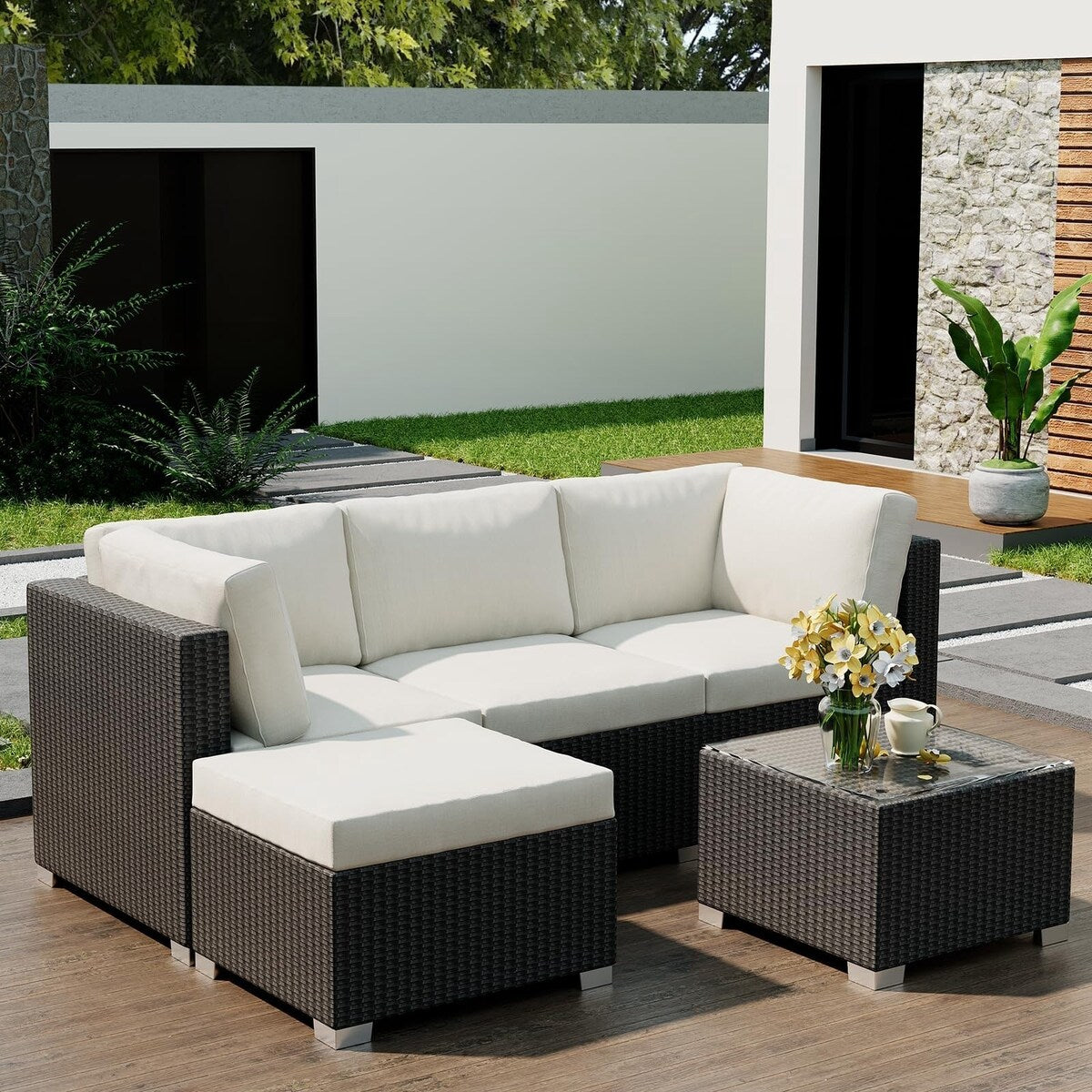 5-Piece Outdoor Patio Rattan Wicker Sofa Set