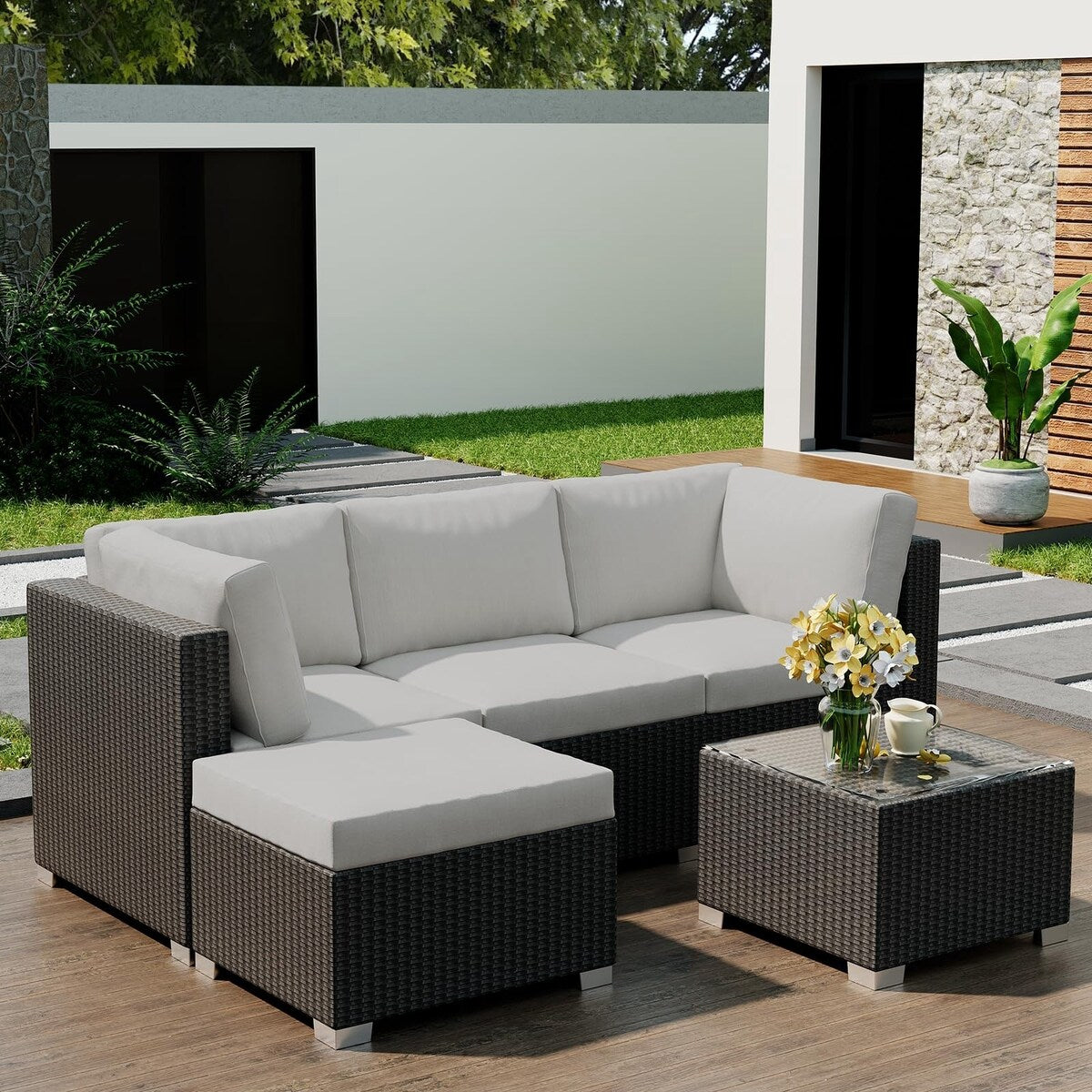 5-Piece Outdoor Patio Rattan Wicker Sofa Set