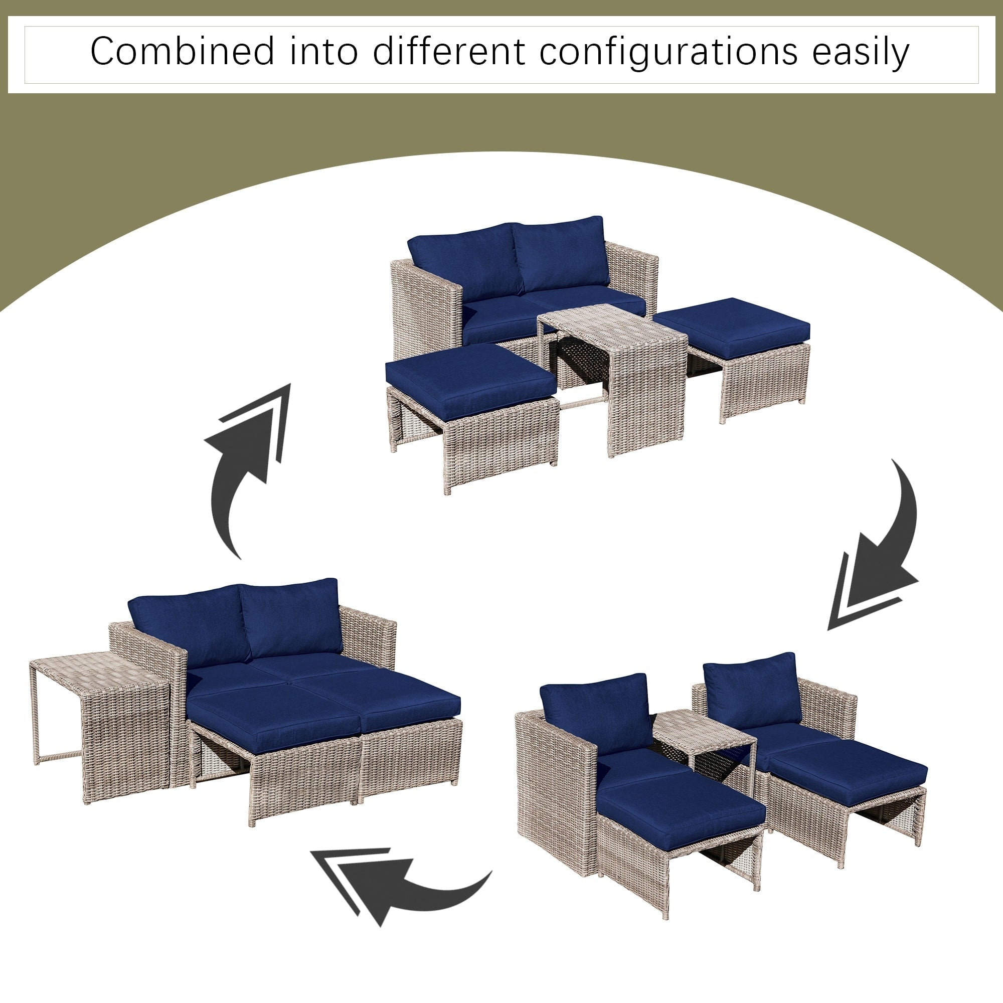 5-Piece Outdoor Rattan Conversation Set Wicker Chair with Cushions