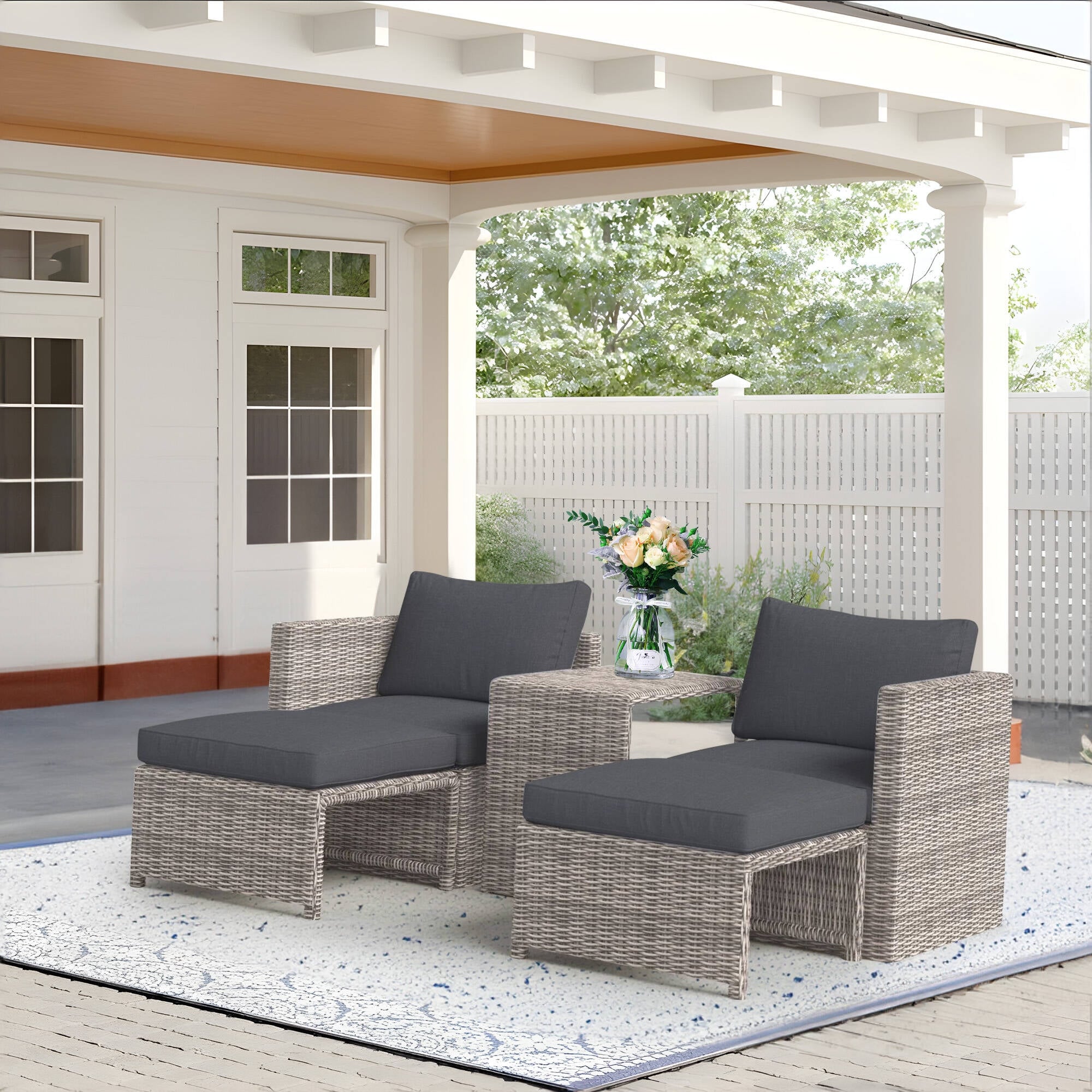 5-Piece Outdoor Rattan Conversation Set Wicker Chair with Cushions