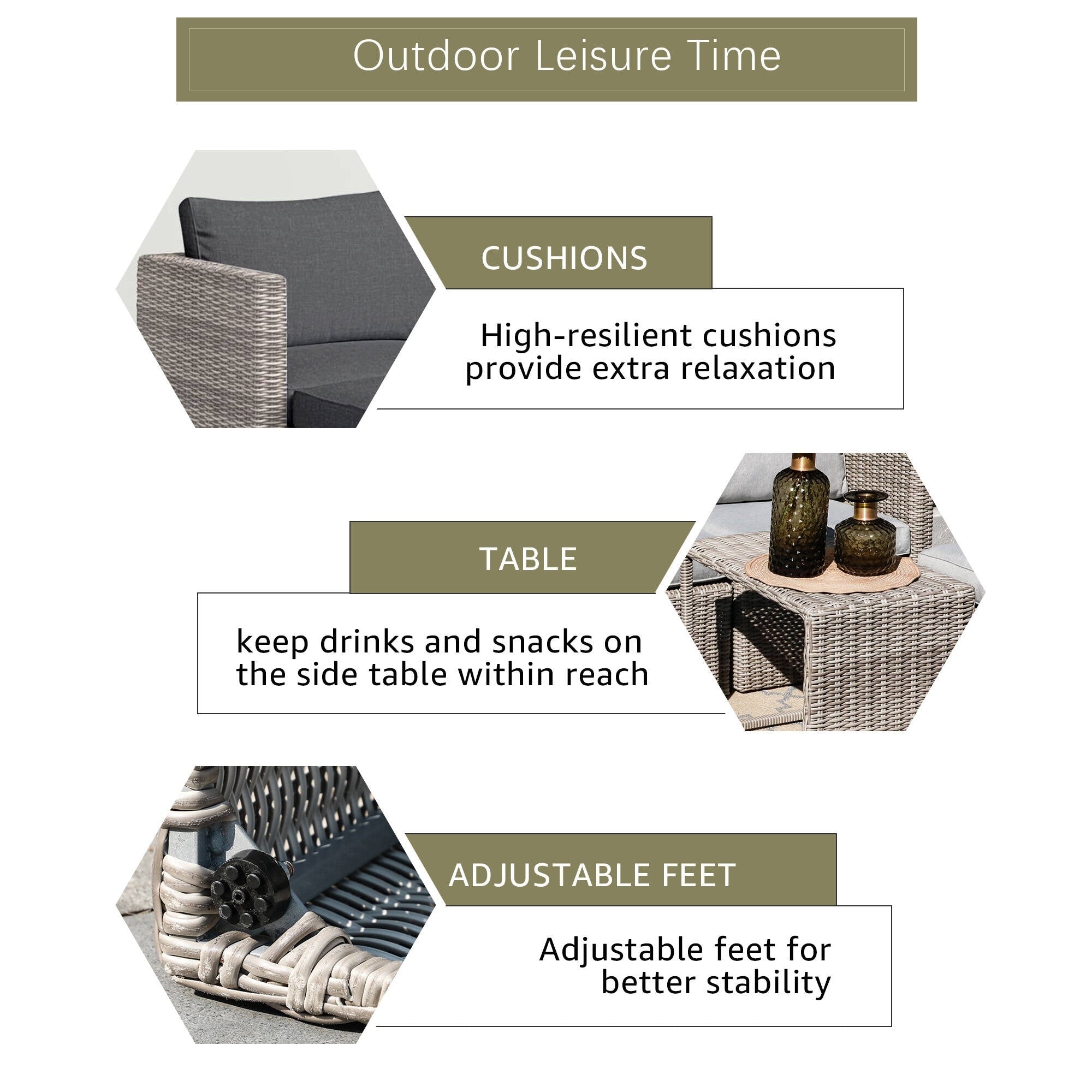 5-Piece Outdoor Rattan Conversation Set Wicker Chair with Cushions