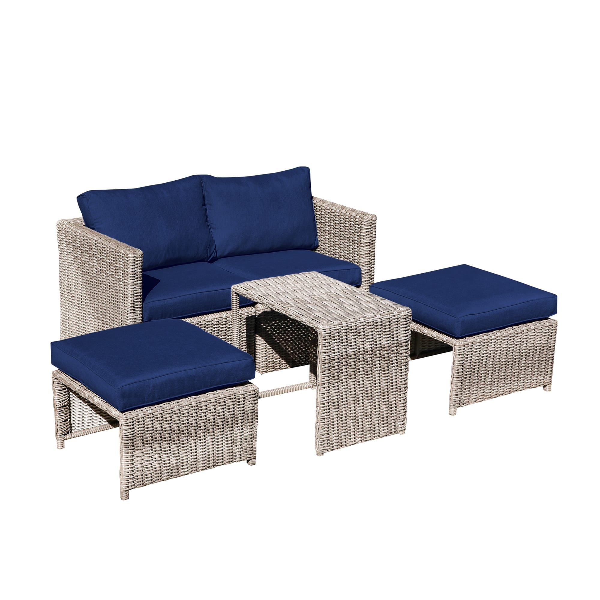 5-Piece Outdoor Rattan Conversation Set Wicker Chair with Cushions