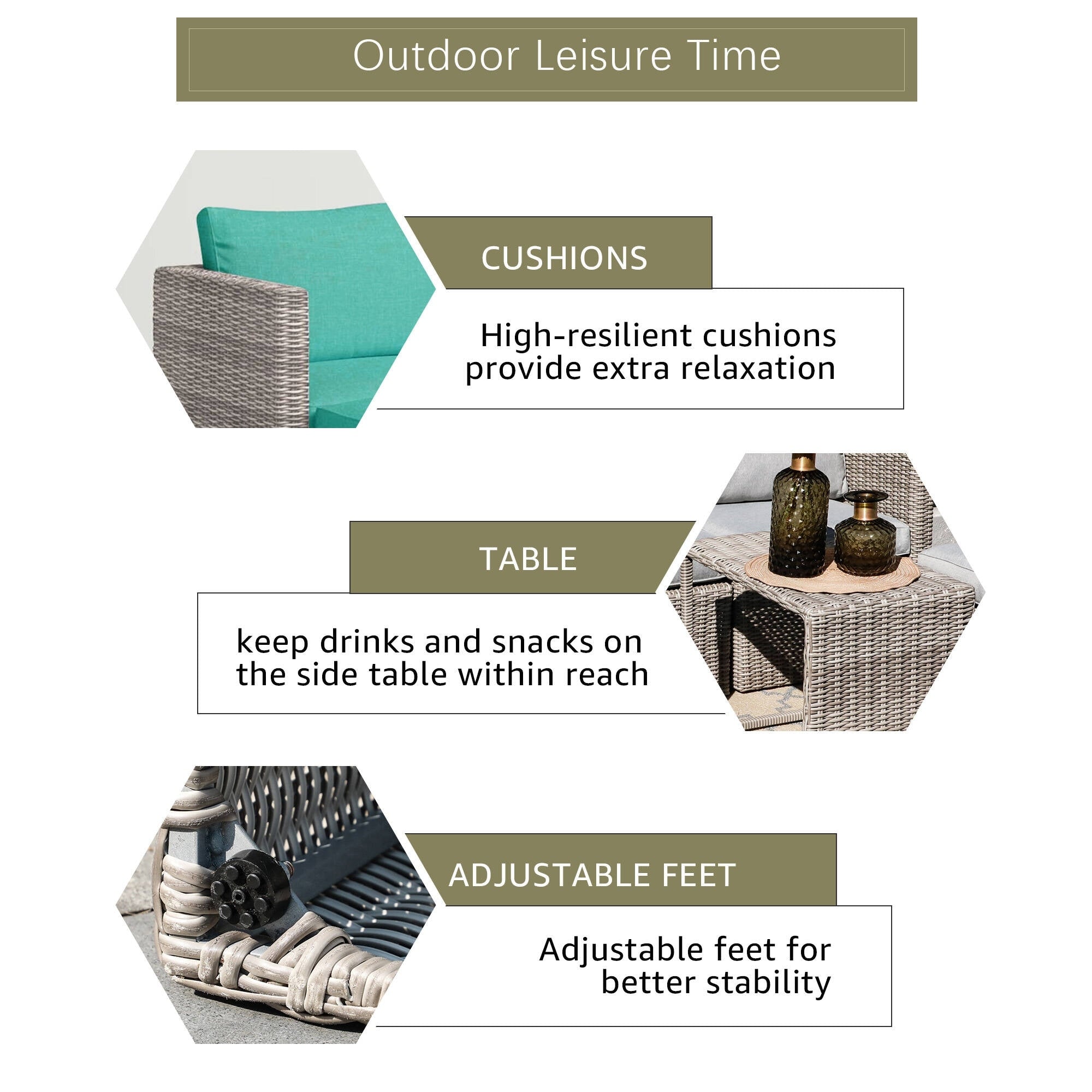 5-Piece Outdoor Rattan Conversation Set Wicker Chair with Cushions