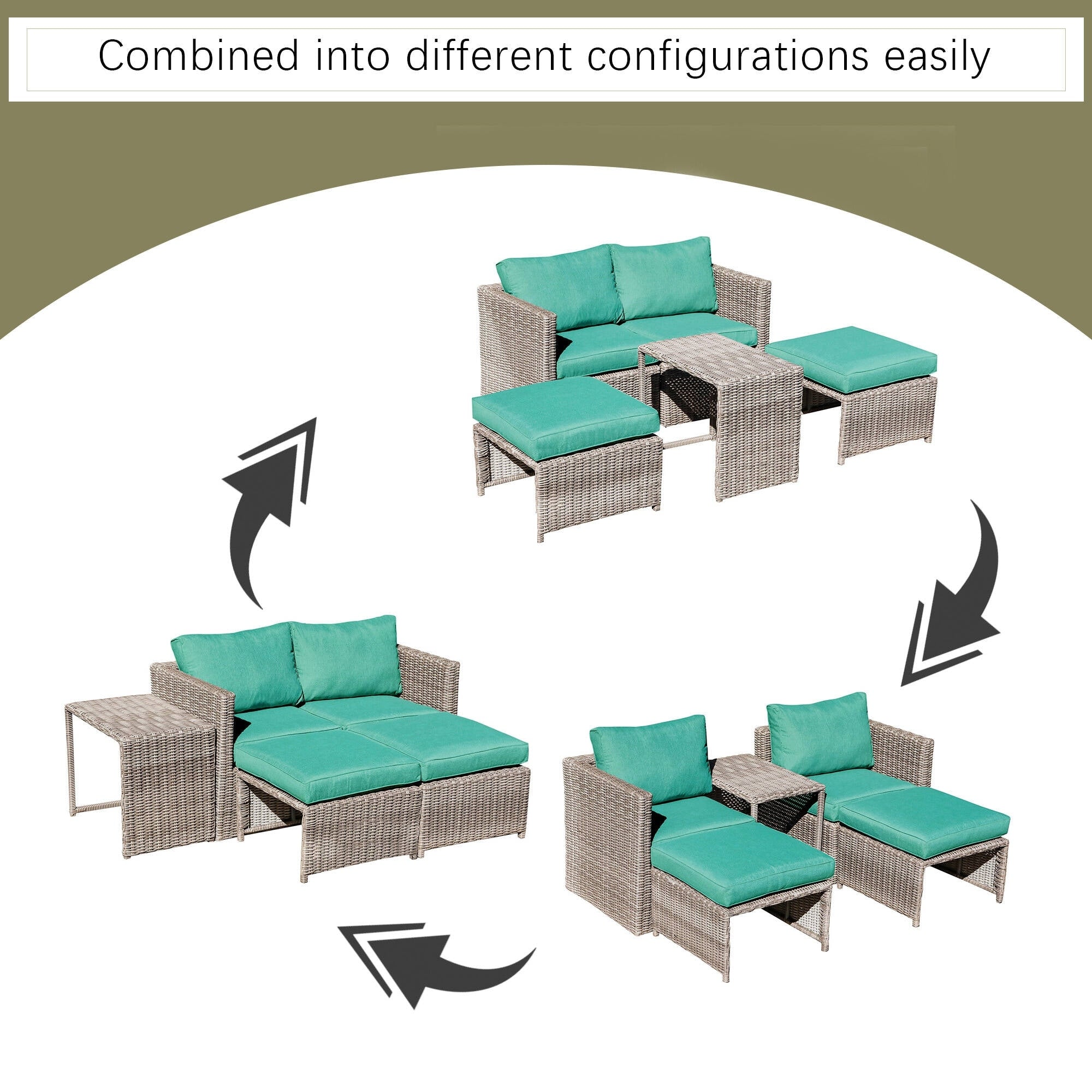 5-Piece Outdoor Rattan Conversation Set Wicker Chair with Cushions
