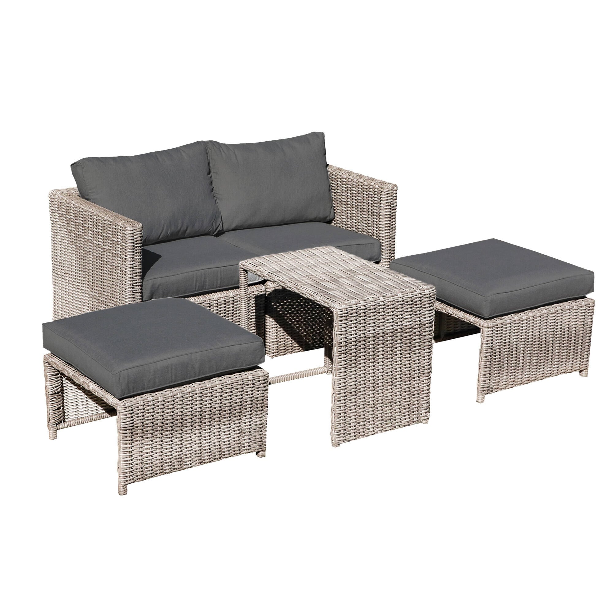5-Piece Outdoor Rattan Conversation Set Wicker Chair with Cushions